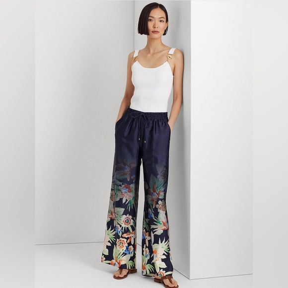 Lauren Ralph Lauren wide leg floral bottom drawstring pants size XL. - Picture 1 of 14